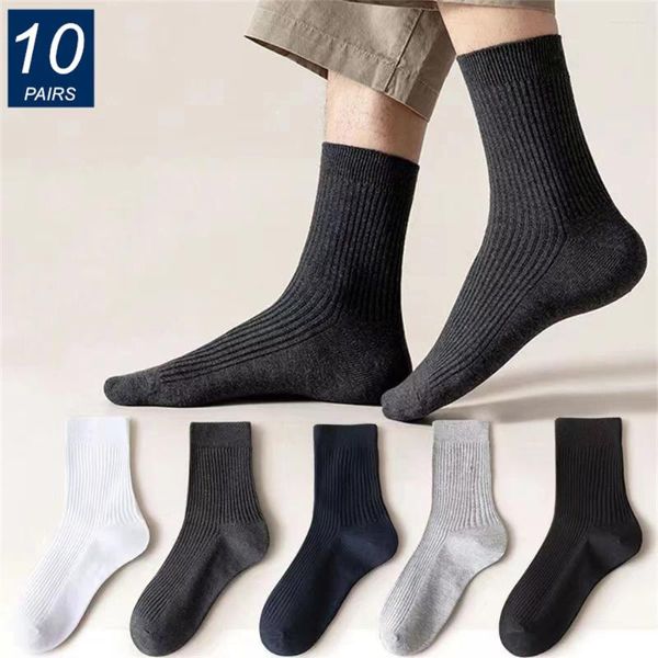 Meias masculinas 10 pares/pacote homens parafuso algodão conjunto de alta qualidade casual quatro estações vestido para negócios presente de tubo médio