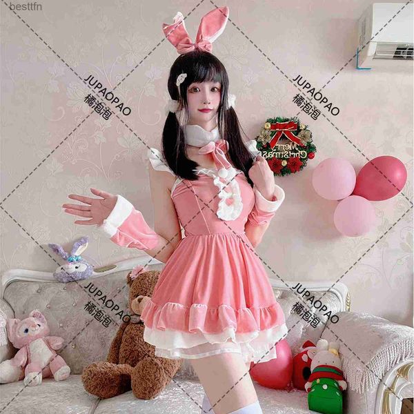 Tema Traje Natal Menina Sexy Vestido Rosa Uniforme Bar Stage Atmosfera Performance Halloween Uniform Set COS Rabbit Girl Role PlayJUPAOPAOL231013