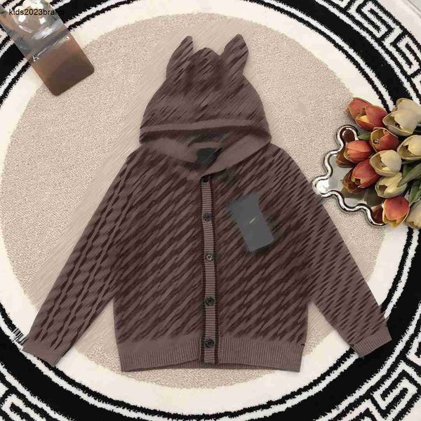 Cardigan de conforto para crianças chapéu de orelha de animal bebê tamanho 100-150 cm estilista completo de letras jaqueta de malha de menina out10