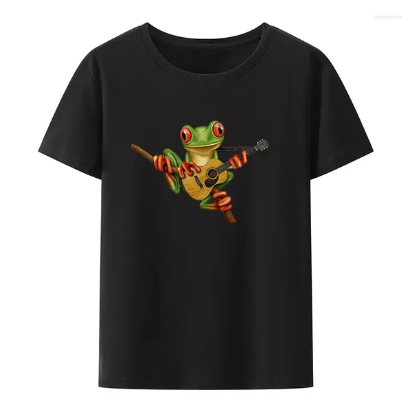 Erkek Tişörtleri Kurbağa Gitarist Pamuk Tişörtleri Grafik Tshirts Yenilik Camiseta Hombre Leisure Street Fashion Serin Casual Camisetas