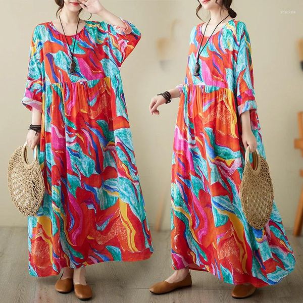 Casual Kleider 2023 Ankunft Tie Dye Print Plus Size Übergröße Herbst Kleid Urlaub Stil Outdoor Tour Reise Frauen Frühling Lange