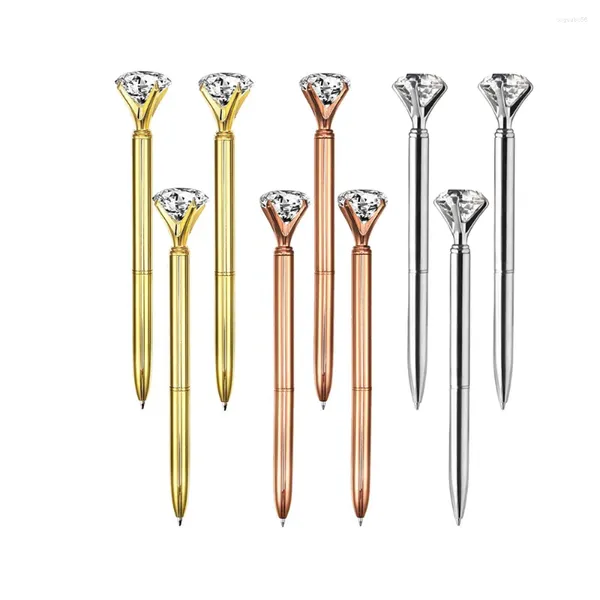 1000 stks/partij Grote Diamant Kristal Balpen Kantoor School Huwelijkscadeau Metalen Rose Goud Aangepaste Logo Naam DIY Zwart Blauwe Inkt