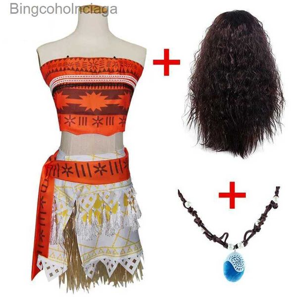 Costume a tema Per adulti Bambini Principessa Vaiana Moana Come Abiti con collana Parrucca Donna Ragazze Halloween Party Moana Dress Comes CosplayL231013