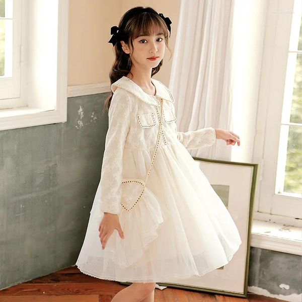 Vestidos de meninas estilo coreano, vestido para aniversário, casamento, baile, festa, crianças, manga comprida, malha solta, bainha, vestidos com 5-14 anos