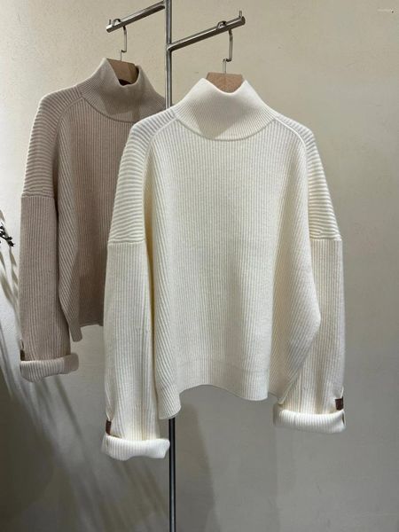 Женские свитера, осенне-зимний топ, однотонный B C, с половиной высоким воротником, свободный кашемировый пуловер с напуском, утепленный вязаный свитер для женщин