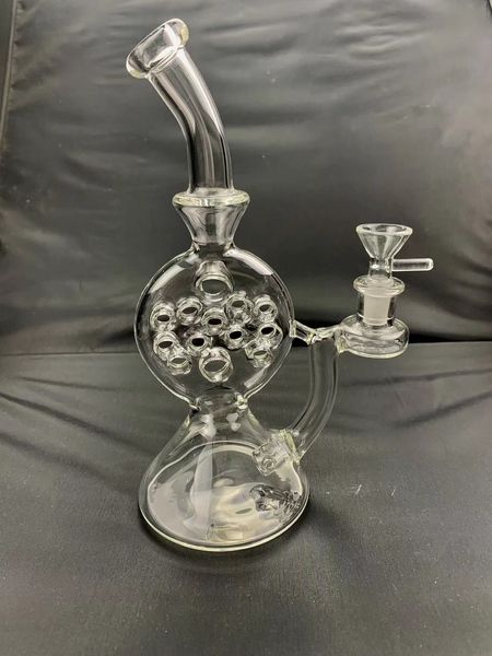 Acessórios para fumar personalizados Ash Catcher Bubbler Hookahs Light Blue Glass Bong Oil Rig 14mm Conector Interno Bônus Bubble Ball Personalizado