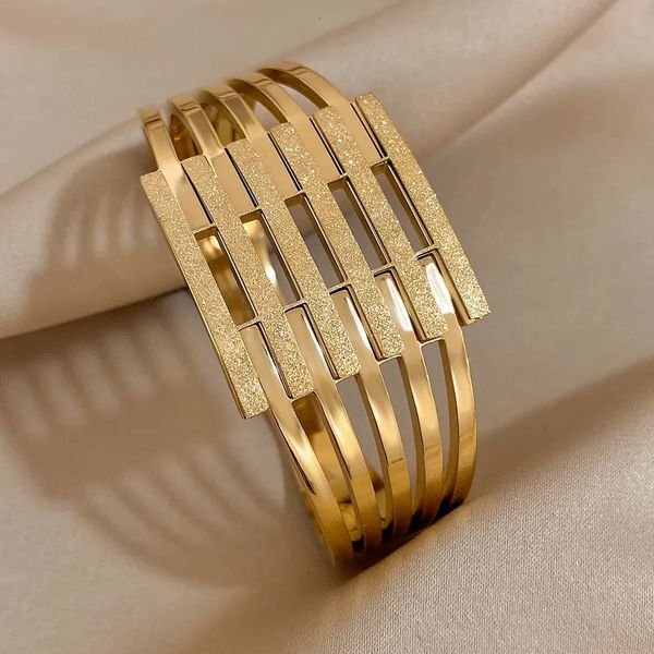 Браслет Greatera, массивные геометрические широкие браслеты из нержавеющей стали для женщин, позолоченный металлический браслет, водонепроницаемые ювелирные изделия 231012