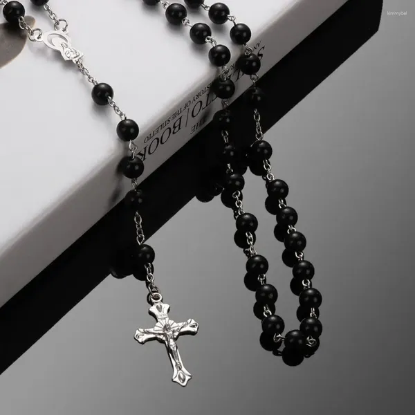 Anhänger Halsketten Vintage Charme Rosenkranz Perlen Kristall Kreuz Halskette Jesus Kruzifix Jungfrau Maria Kette Mode Kleidung Zubehör