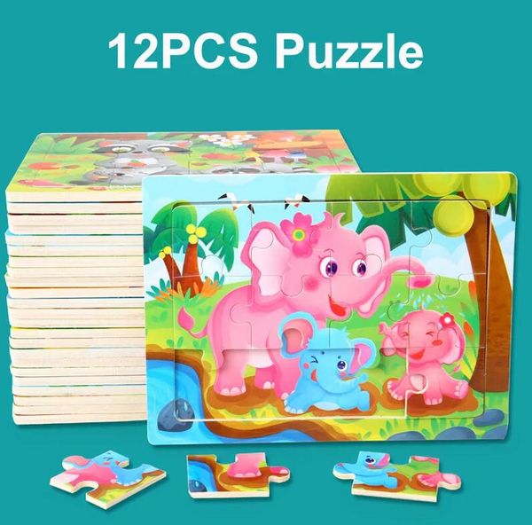 15*11cm 3d quebra-cabeça animais dos desenhos animados quebra-cabeça de madeira crianças cognitivo quebra-cabeça do bebê brinquedos de madeira brinquedos educativos para crianças