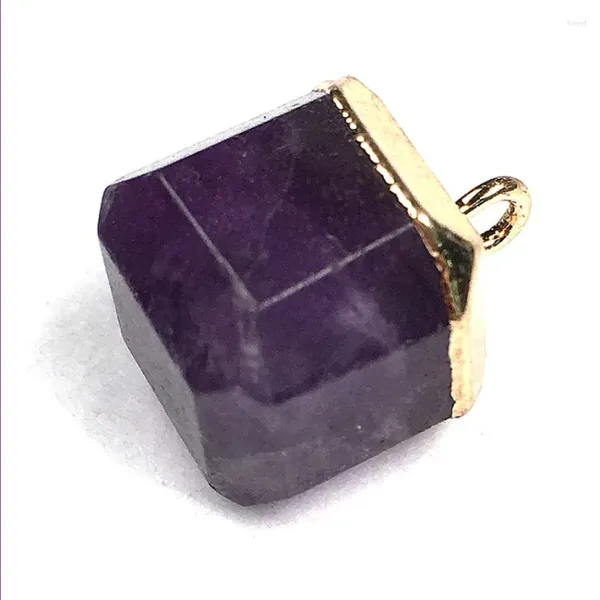 Anhänger-Halsketten, hellgelbe Goldfarbe, quadratische Form, Malachit-Stein, Amethyst-Kristall, einfacher Stil, Schmuck