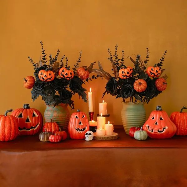 Picaretas plásticas da pena da abóbora do dia das bruxas da espuma de 5 pces, artigos decorativos para a decoração da tabela da festa de halloween