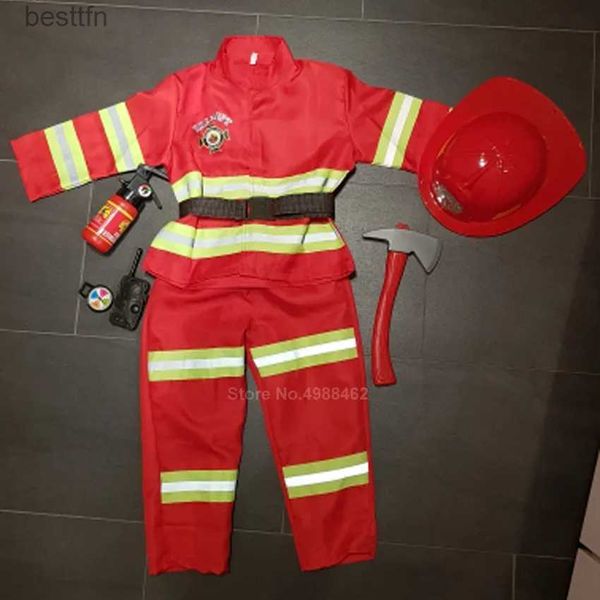 Themenkostüm Roter Feuerwehrmann Sam Feuerwehrmann Cosplay für Kinder Jungen Mädchen Halloween Weihnachten Geburtstagsgeschenk Feuerwehruniform KleidungL231013