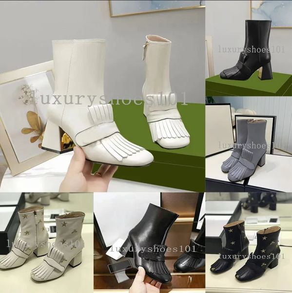 Designer Marmont Womens Boots Designer Plataforma Ankle Boot com Franja Botas de Neve Botas de Salto Alto Bota de Abelha Sapatos de Inverno de Couro Real