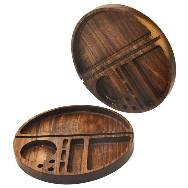 Altri accessori per fumatori Vassoio in legno di forma rotonda per uso domestico con diametro della scanalatura 218 mm Vassoi per rotoli di tabacco in legno naturale Ciga Dhg12