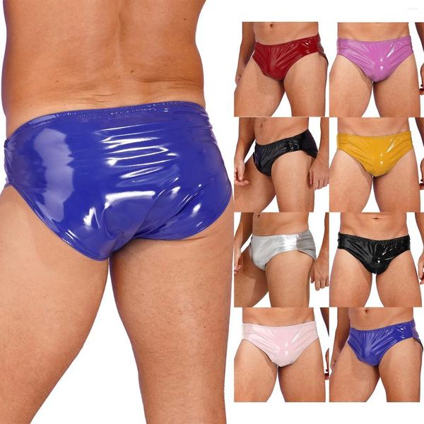 Mens Luxúria Underpant Ponts Patente Briefes de couro Latex calcinha molhada Look de dança Clube Desempenho elástico gavetas Kecks Thong O6kl