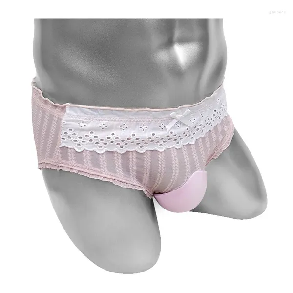 Cuecas sissy bulge bolsa calcinha lingerie sexy mens briefs underdderwear ver através de renda adulto erótico bowknot
