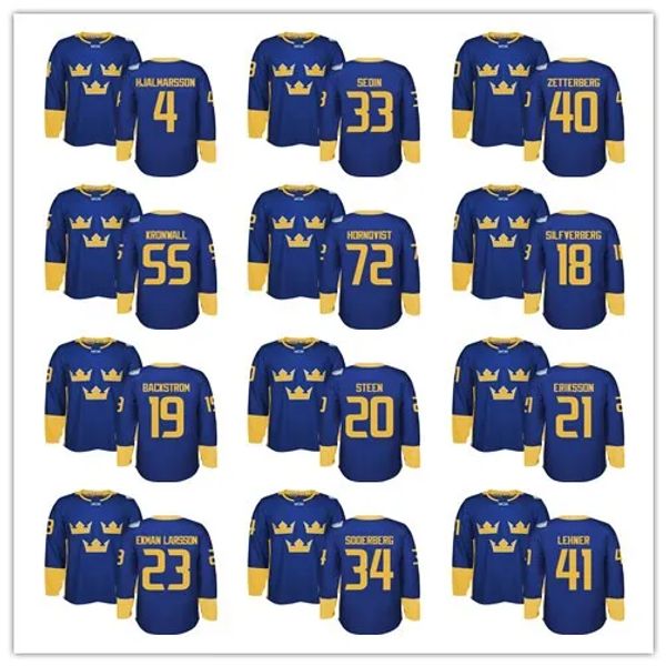 Maglie da hockey economici della Coppa del Mondo di Svezia 2016 WCH 34 Carl Soderberg 92 Gabriel Landeskog 19 Backstrom 65 Erik Karlsson 20 Steen 30''nHl''Lundqvist