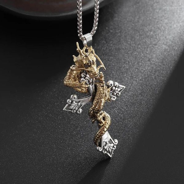 Anhänger Halsketten Retro Domineering Dragon Coiled Cross Punk Tier Amulett Halskette Herren Rock Party Hip Hop Schmuck Geburtstagsgeschenk