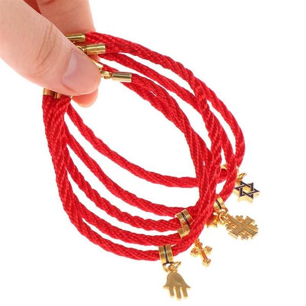 Charm Armbänder Jesus Religion Kreuz Anhänger Armband Paar Rote Schnur Schnur Wachs Seil Gepaart Für Frauen Männer235s