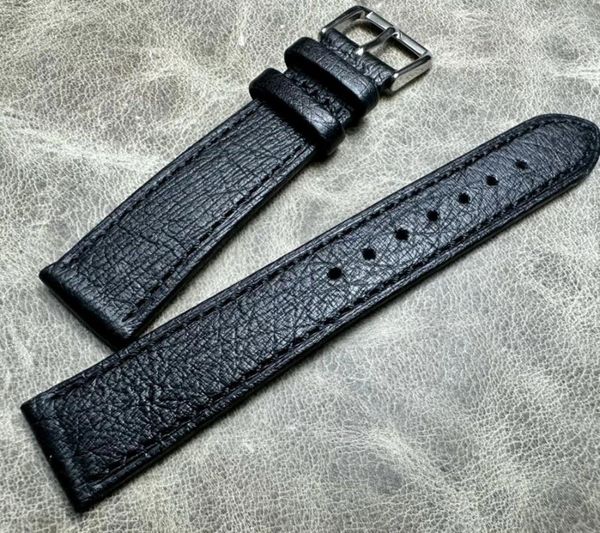 Uhrenarmbänder 19 16 mm 20 handgefertigtes schwarzes Dermis-Premium-Armband, echtes Gürtelarmband, echtes Leder, echte Straußenhaut-Uhrenarmbandkette