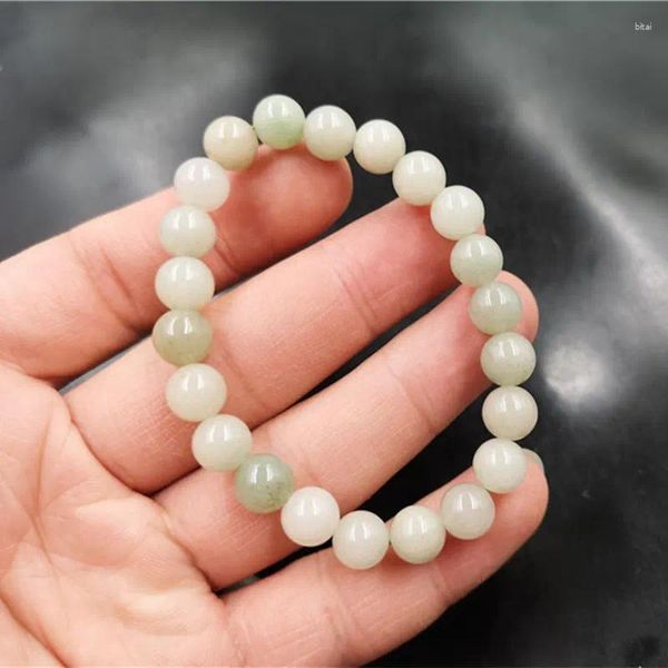 Strand 8mm Fundo Branco Qingtian Mountain Jade Pulseira Para Mulheres Pequenas Contas