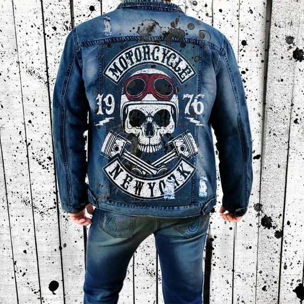 Giacche da uomo Denim Jacketstreet Motorcycle Hok Giacca 2023 Autunno e Inverno Skull Stampa all'ingrosso