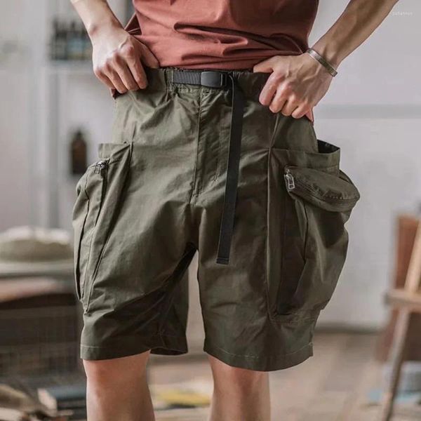 Shorts masculinos primavera verão macacão vintage cinto design safari estilo moda baggy bolso zíper esportes na altura do joelho calças de carga