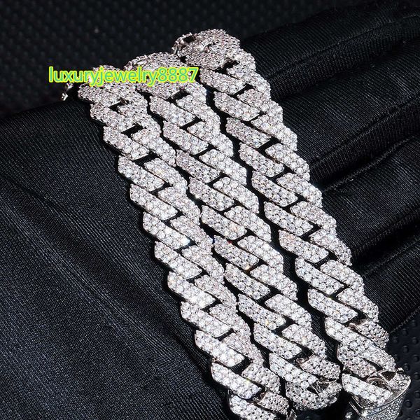 Anhänger Halskette Hip Hop Rapper kubanische Kette 925 Silber 12 mm Breite Vvs Moissanit Full Ice kubanische Kette Halskette