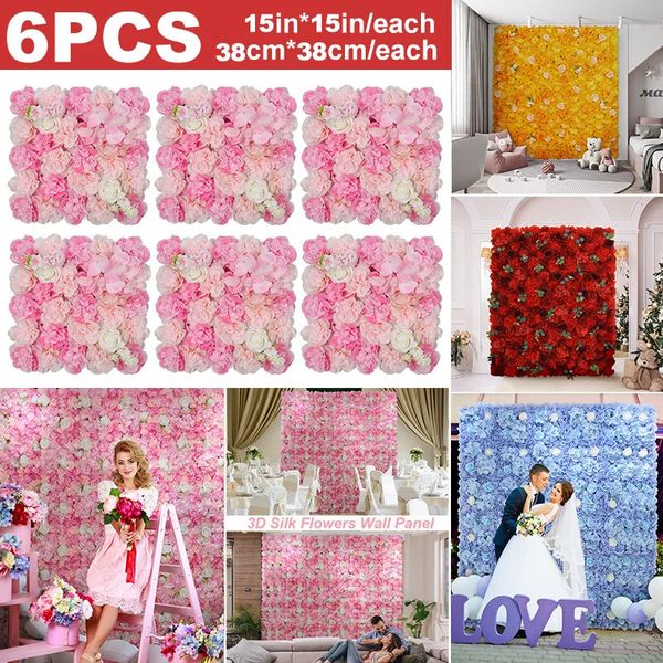 Getrocknete Blumen, 6 Stück, künstliche Blumen, Wandpaneel, 3D-Blumenhintergrund, künstliche Rosen für Wand, Party, Hochzeit, Brautparty, Outdoor-Dekoration 231013