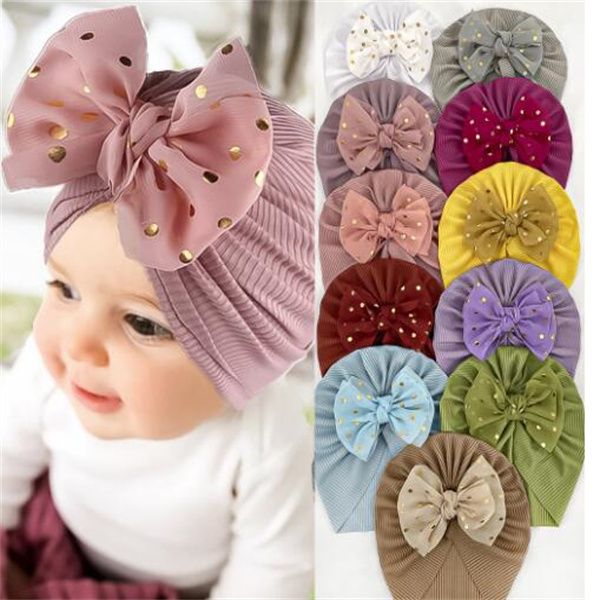 Güzel parlak bowknot bebek şapka sevimli düz renkli kız bebekler erkekler şapka türban yumuşak yenidoğan bebek kapanıklar baş sargılar gc2383