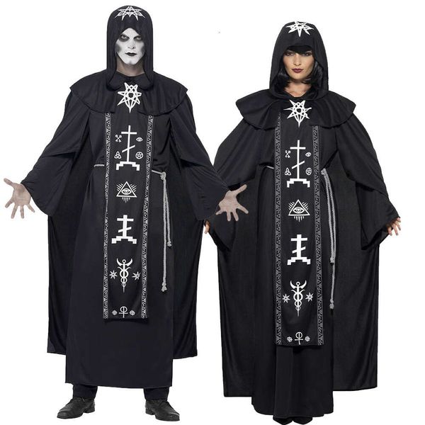 Cosplay feiticeiro horror grim reaper traje feminino homem monge manto robe sacerdote bruxa vestido esqueleto zumbi halloween purim festa fantasia