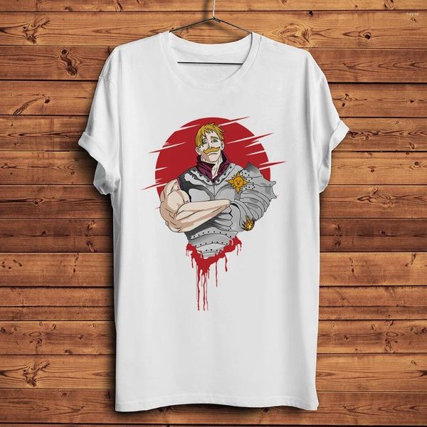 Homens Camisetas Os Sete Pecados Capitais Escanor Engraçado Anime Camiseta Homens Verão Branco Casual Manga Curta Unissex Cool Manga Streetwear Camisa