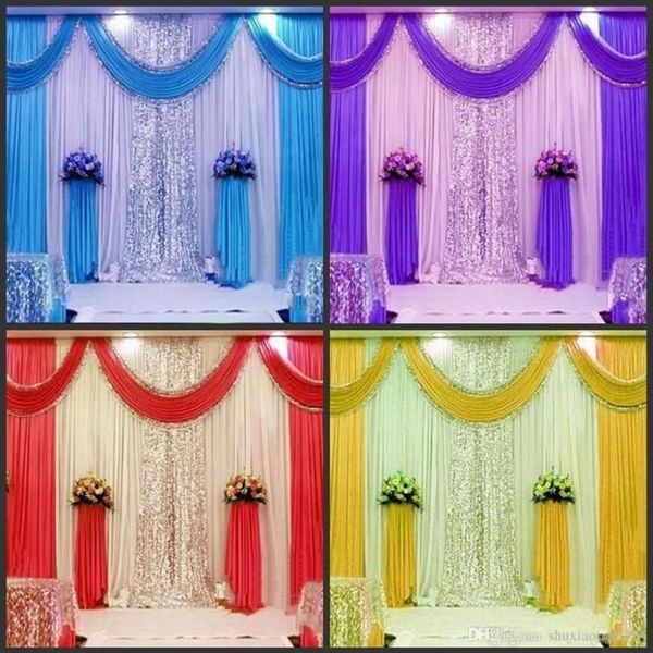 Party Decoratie Aangepaste Satijnen Bruiloft Achtergrond Gordijnen Gold Swag Achtergrond Drape Gordijn 10ftX20ft3X6m289C