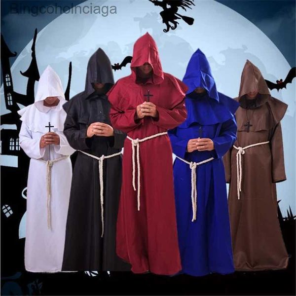 Tema traje halloween monge wicca manto robe para homens e mulher larp bruxa vem festa de carnaval fantasma vampiro cosplay vestido dw002l231013