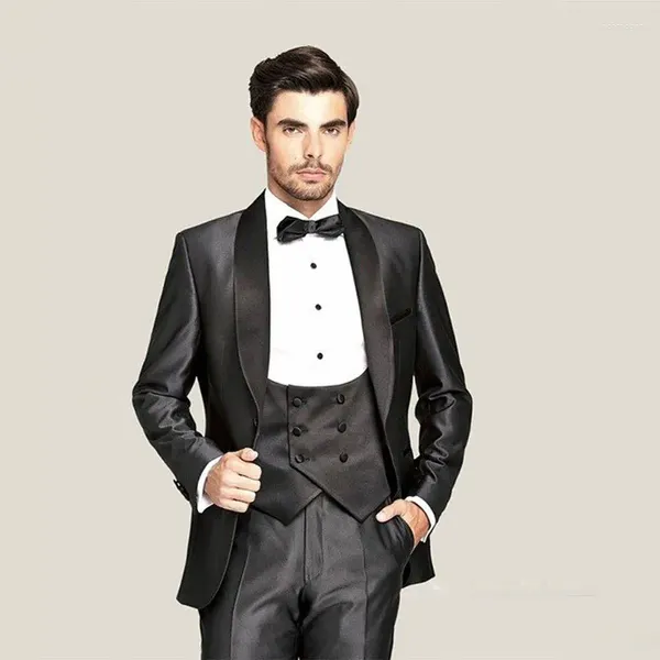 Erkek takım elbise resmi siyah saten damat smokin düğün için erkekler için erkekler