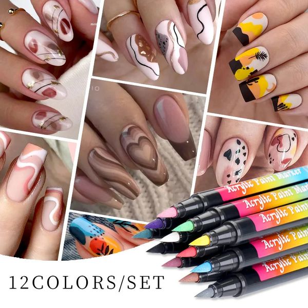 Nail Polish 12ColorsPack Art Graffiti Pen Set UV Gel Design Dot Pintura Detalhando Pincéis DIY Adornar Ferramentas 231012