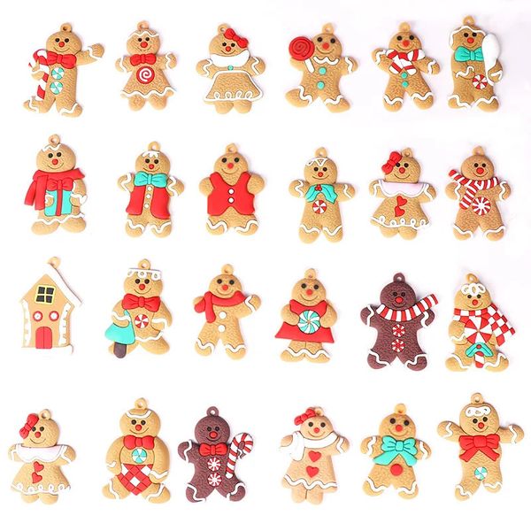 Decorações de Natal 24pcs/set gingerbread man ornamentos para a árvore de natal plástico variado e para decorações suspensas de Natal 2024 anos presente 231013