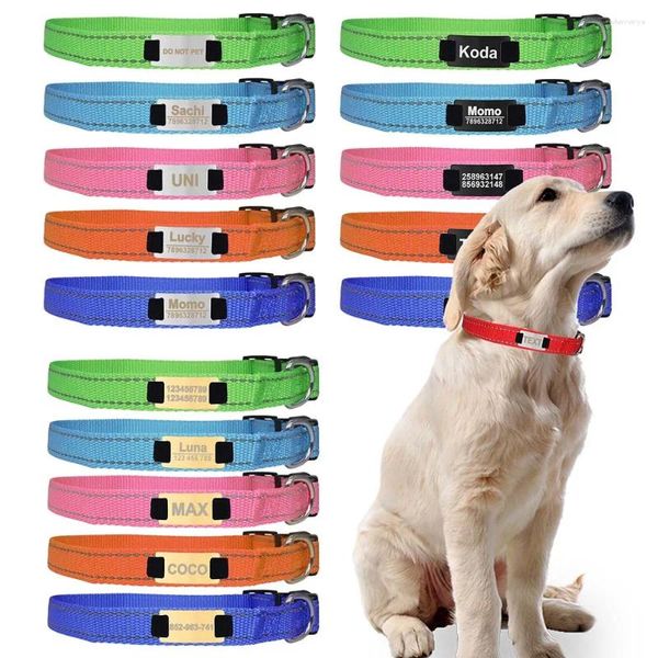 Hundehalsbänder, personalisiertes reflektierendes Halsband, personalisierbar, mit Gravur, Haustier-ID-Tag, verstellbare Halskette für große, mittelgroße und kleine Vorräte