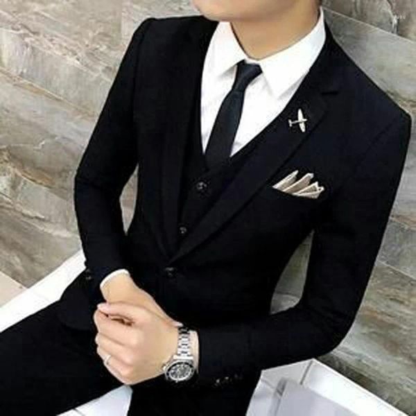 Ternos masculinos mais recentes projetos preto calças homem blazer fino ajuste terno masculino traje homme noivo casamento smoking 3 peça festa de formatura