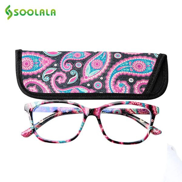 Okuma Gözlük Soolala kare yay menteşe çiçek baskılı anti -mavi ışık okuma gözlükleri kadınlar ile presbbiyopik gözlükler 0.5 0.75 ila 4.0 231012
