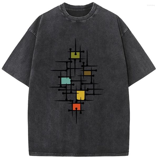 Erkek Tişörtleri Geometrik Hat Unisex Yıkanmış T-Shirt Yaz Gevşek Ağartılmış Tshirt Pamuk 230g O yaka gündelik kısa kollu Ağızlık Üstleri Tee