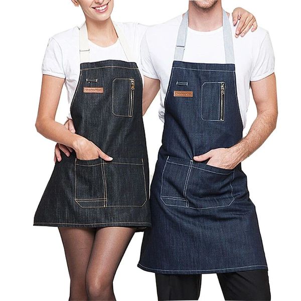 Aventais Unissex Denim Avental com Bolsos para Homens e Mulheres Chef Cozinha Restaurante Churrasqueira Assar Café e Estúdio Roupas de Trabalho 231013