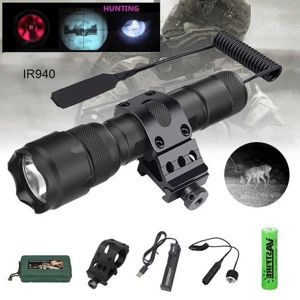 Torce IR 850nm / 940nm Torcia tattica a LED Illuminatore Caccia Hog Torch Visione notturna IR Luce di riempimento lanterna Cannocchiale per 18650 Q231013