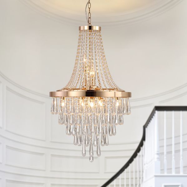 Lustres de cristal dourado, grande iluminação de teto contemporânea de luxo para sala de estar, sala de jantar, quarto, corredor