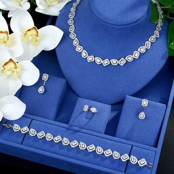 Collana Orecchini Set Be 8 Bella Forma Quadrata CZ Gioielli Moda Donna Sposa Diserbo Parure Bijoux Femme Mariage S511