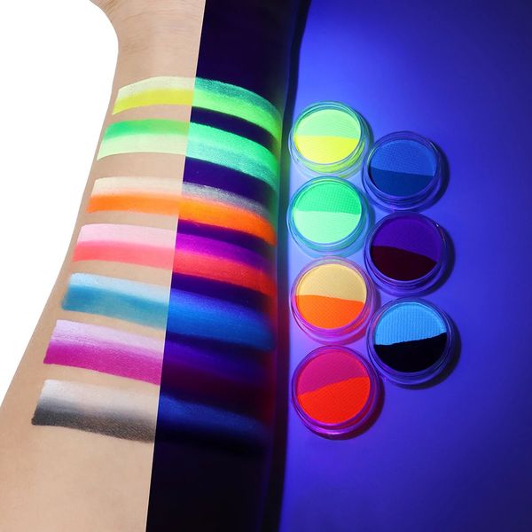 Lidschatten-/Liner-Kombination, 7 Teile/Set, Doppelfarben, wasseraktivierter Eyeliner, UV-Glühen, Augenkörper, Gesichtsfarbe, Retro-Grafik, Hydra-Eyeliner, 14 Farben, Augen-Make-up, 231012