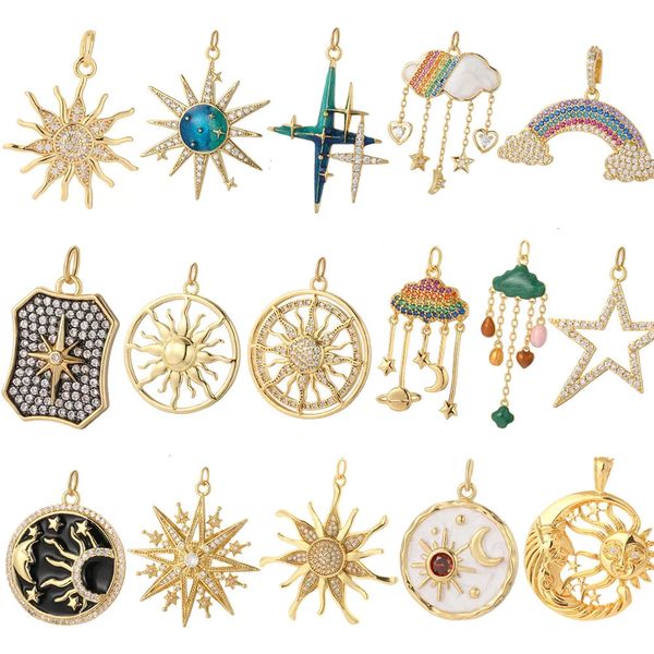 Pingente colares sol lua estrela encantos para jóias fazendo suprimentos boêmio arco-íris estrela 4 pontas dijes diy brincos pulseira colar cor de ouro 231012