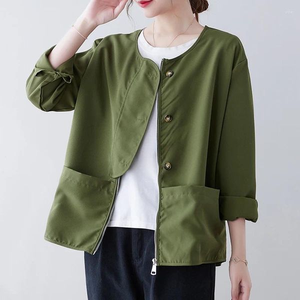 Jaquetas femininas coreana estilo japonês bolsos zíper chique menina vintage curto outono outwear moda feminina primavera casual jaqueta casacos