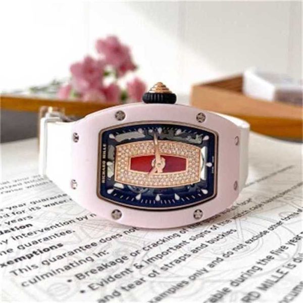 Richarmill Orologio Orologi meccanici automatici Orologio da polso Swiss Seires Mills Serie donna RM0701 Polvere d'oro rosa Ceramica Labbro rosso Moda Tempo libero Busi