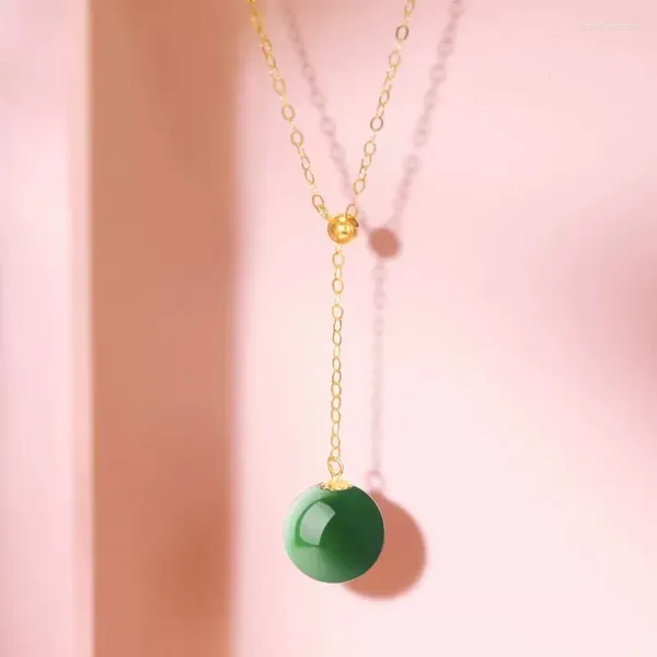 Ketten Lächeln Echt 18 Karat Gold Eine Jade Halskette Au750 Jaspis Anhänger Bunte Knochenkette Damen Boutique Schmuck Geschenk X0050